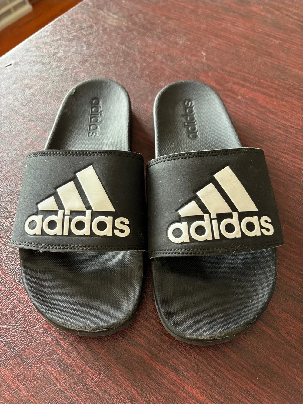adidas Kids Black Slides with White Logo